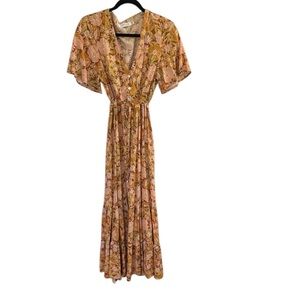 NWOT Petal & Pup Floral V-Neck Maxi Dress brown orange boho vacation summer XS